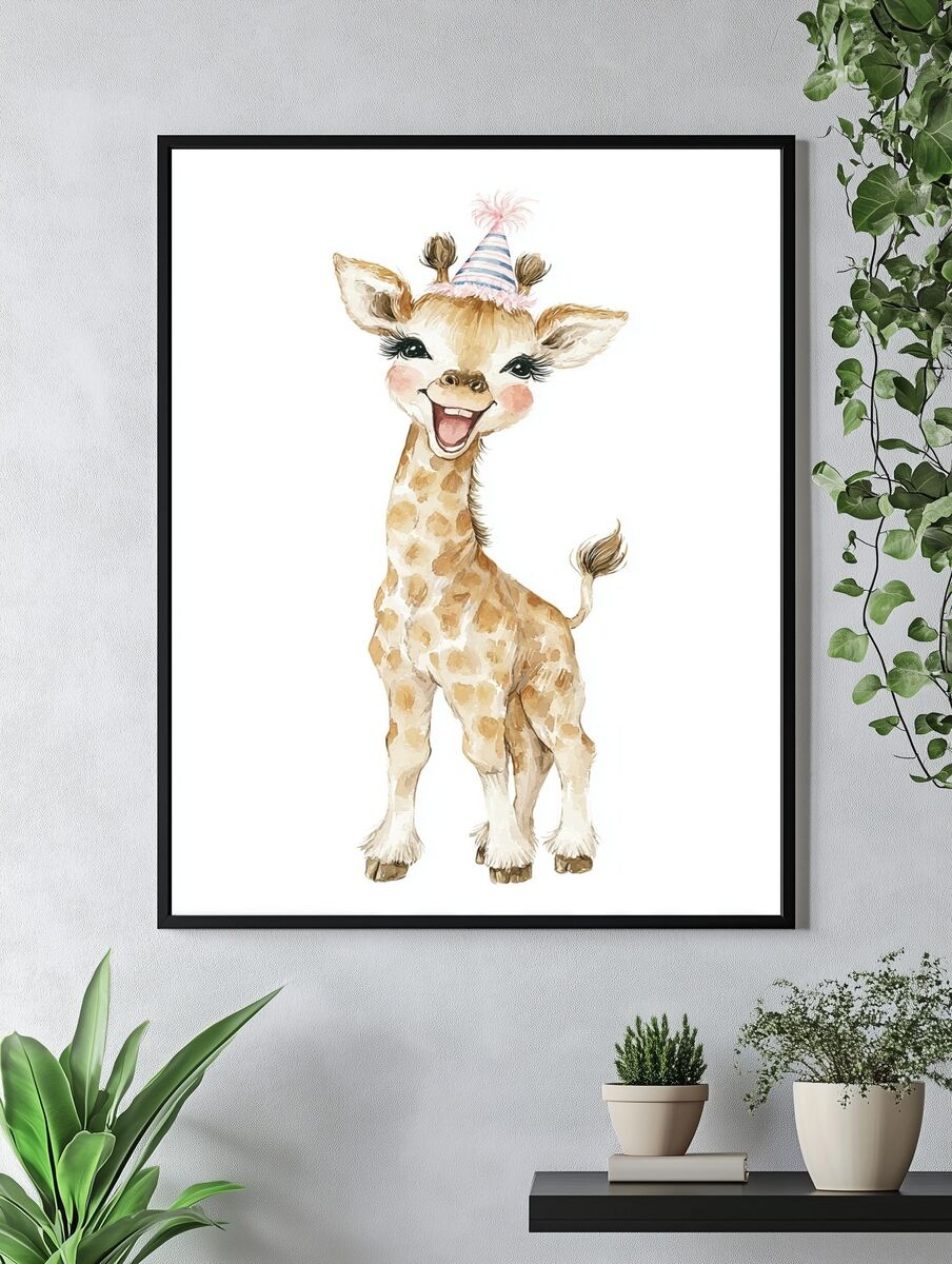 Happy Giraffe — Watercolor Print. — room view 4