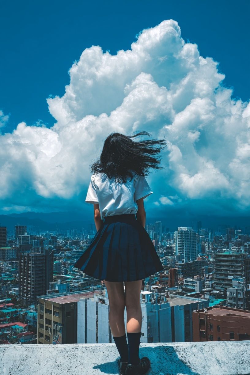 Girl on Rooftop — Photography Print. poster — photography art
