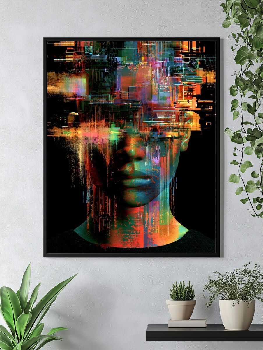 Glitch Portrait Digital Art Poster. — room view 4
