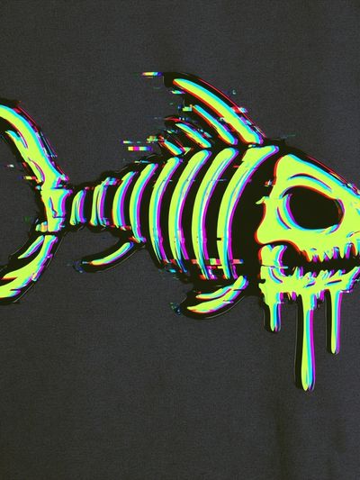 Glitch Skeleton Fish Illustration Poster.