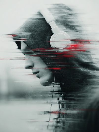 Glitch Headphones Portrait Print. poster print