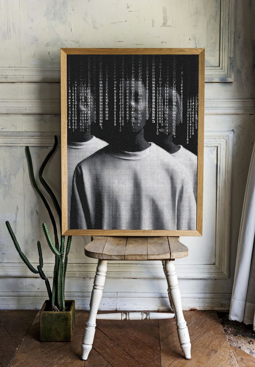 Glitch Binary Portrait Poster. room preview