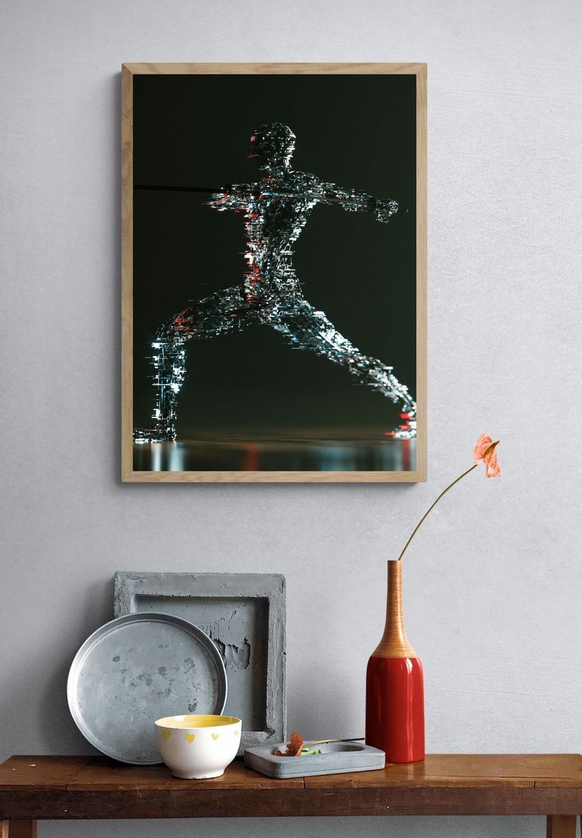 Glitch Runner Digital Art Poster. — room view 3