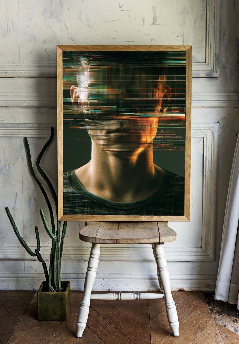 Glitch Portrait Digital Art Poster. — room view 1