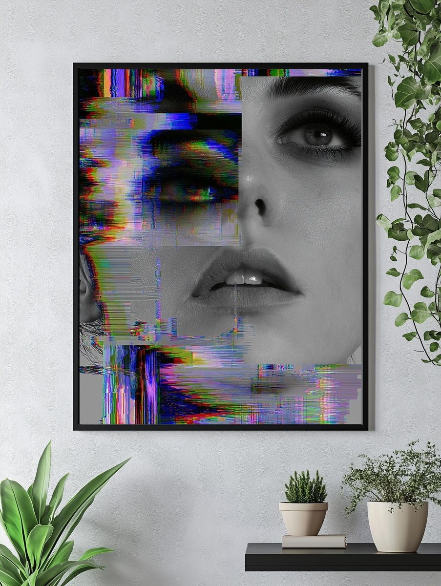 Glitch Portrait Digital Art Poster. — room view 4