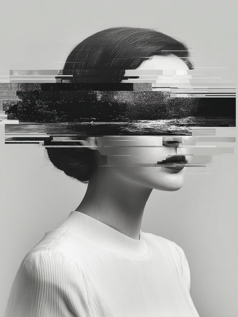 Glitch Portrait Black-White Poster. poster — photography art