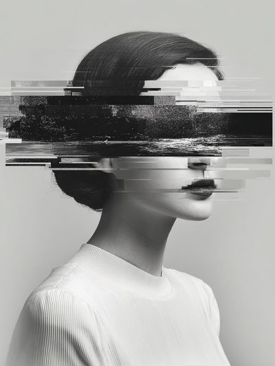 Glitch Portrait Black-White Poster. poster