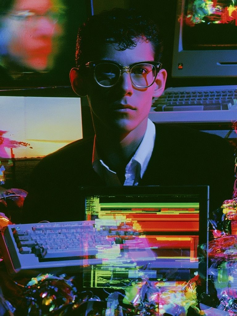 Glitch Portrait of a Young Man Poster. poster detail