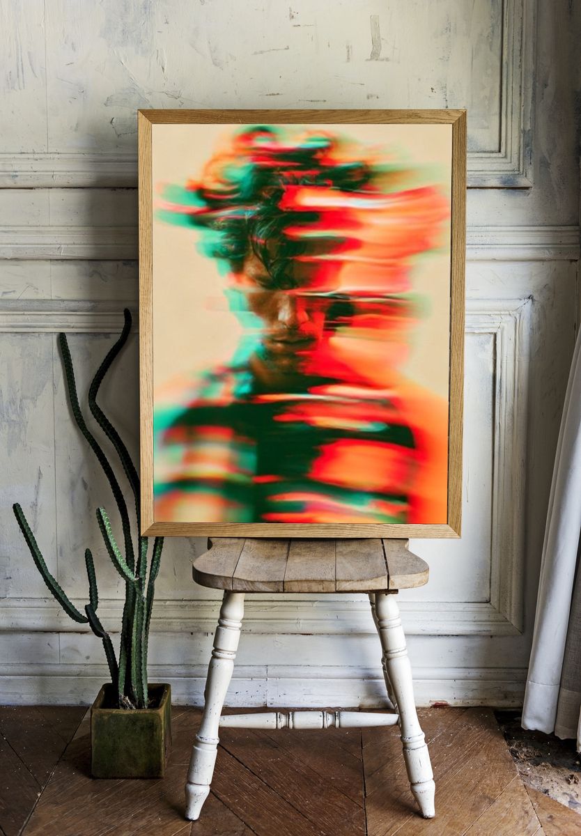 Glitch Portrait Photography Poster. room preview