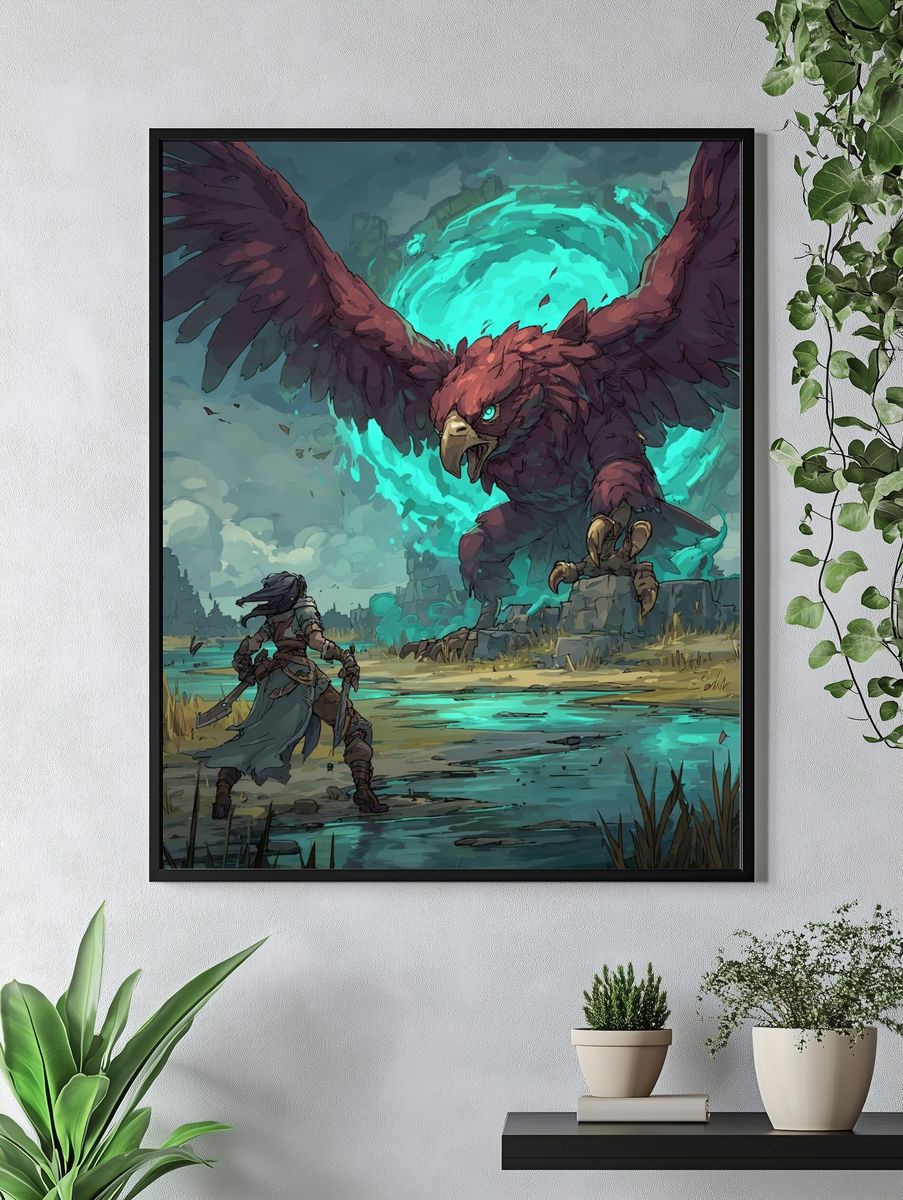Epic Battle with a Mythical Beast — Gaming Print. — room view 4