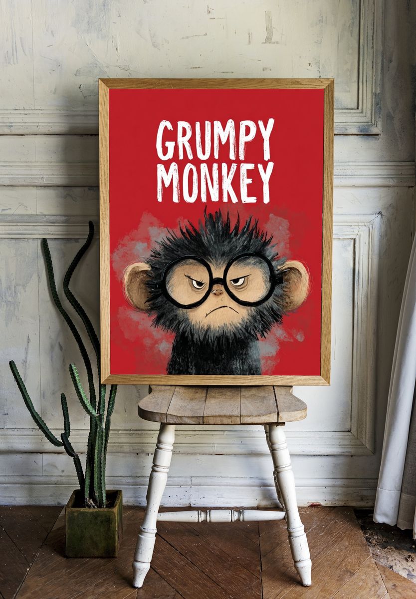 Grumpy Monkey — Illustration Print. room preview
