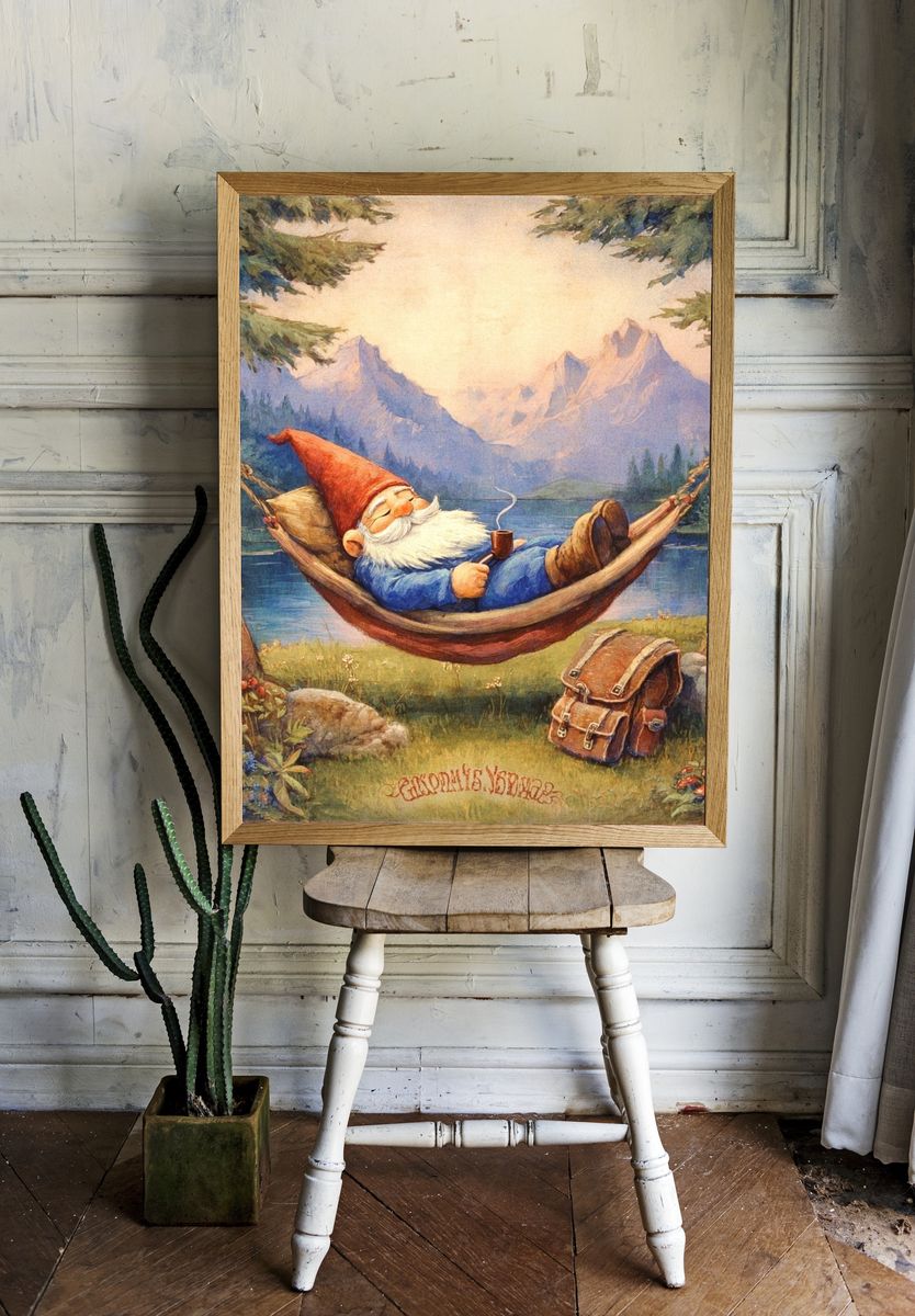 Relaxing Gnome — Illustration Print. room preview