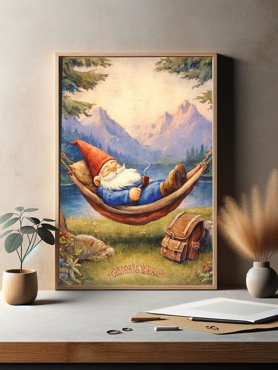 Relaxing Gnome — Illustration Print. — room view 2