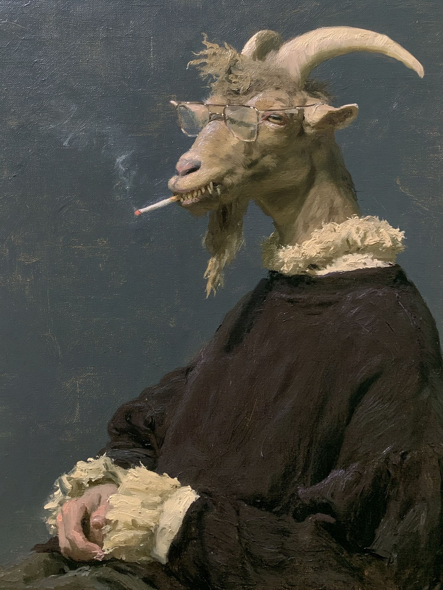 Smoking Goat Portrait Print. poster detail