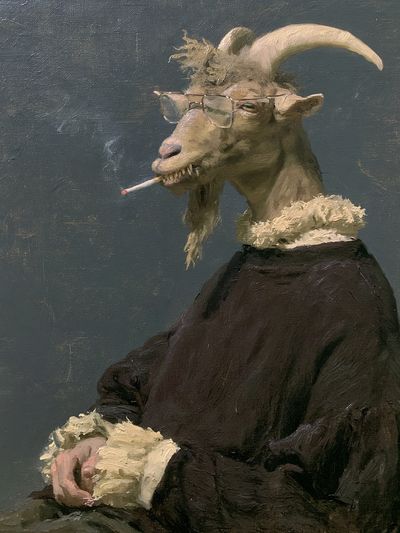 Smoking Goat Portrait Print. poster print