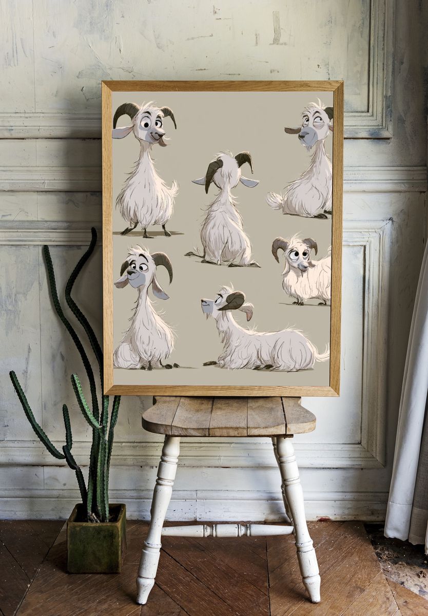 Whimsical Goat Character Poster. — room view 1