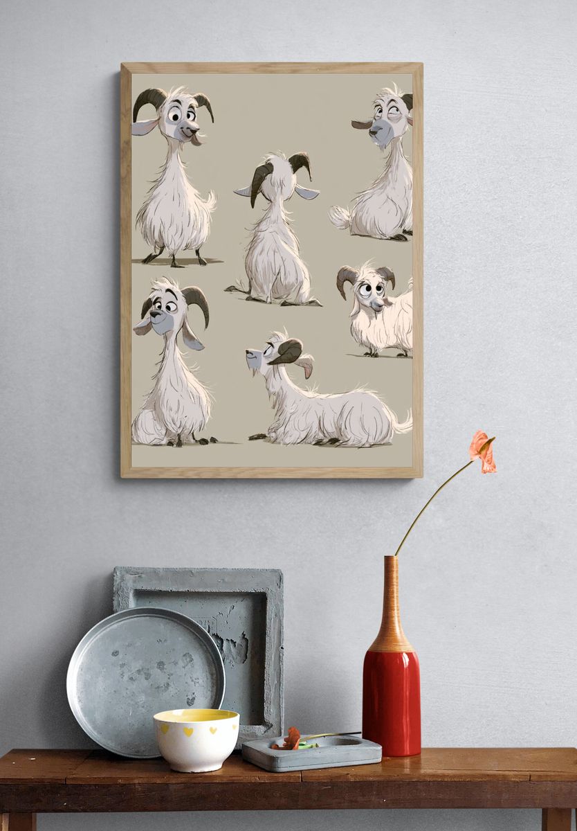 Whimsical Goat Character Poster. — room view 3