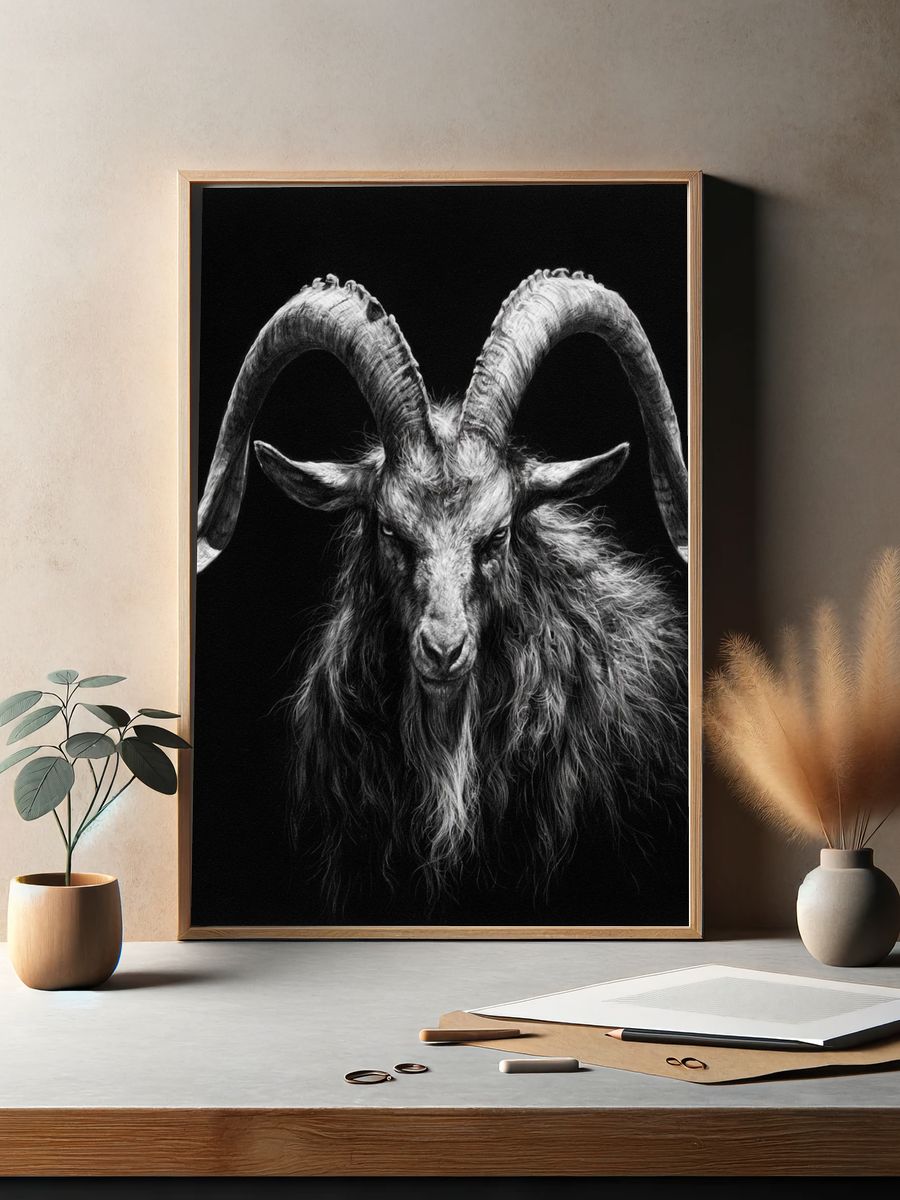 Black Goat Portrait Photography Poster. — room view 2