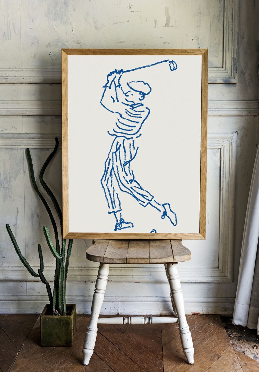 Golfer Swing Line Art Poster. — room view 1