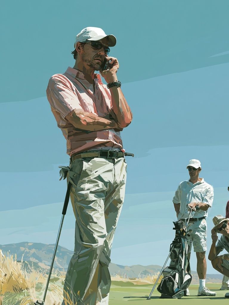 Golfers on the Green Illustration Poster. poster detail