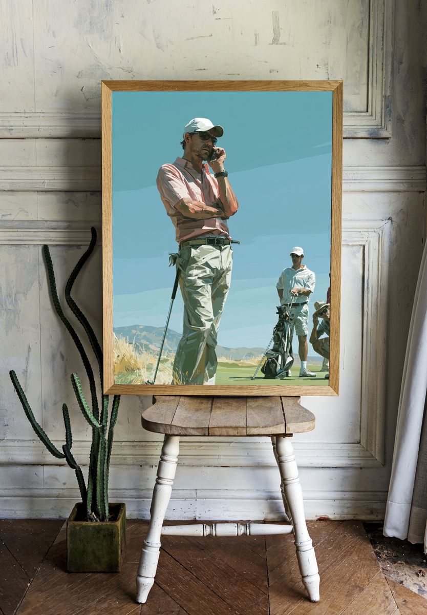 Golfers on the Green Illustration Poster. — room view 1