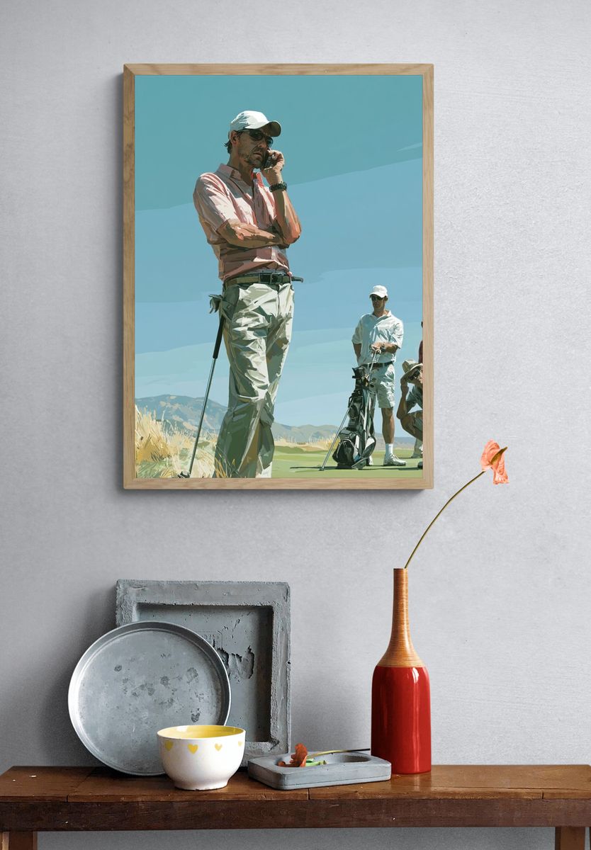 Golfers on the Green Illustration Poster. — room view 3