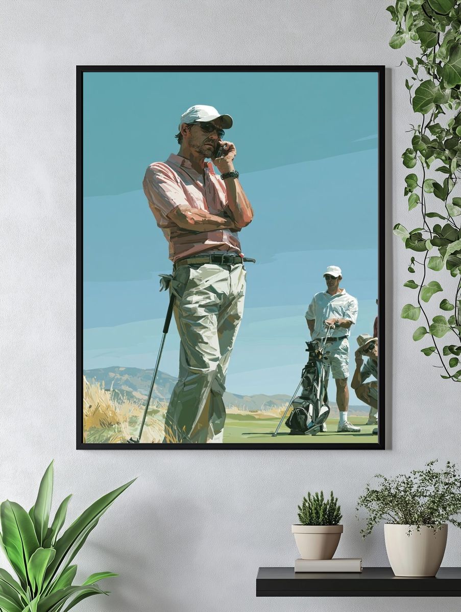 Golfers on the Green Illustration Poster. — room view 4