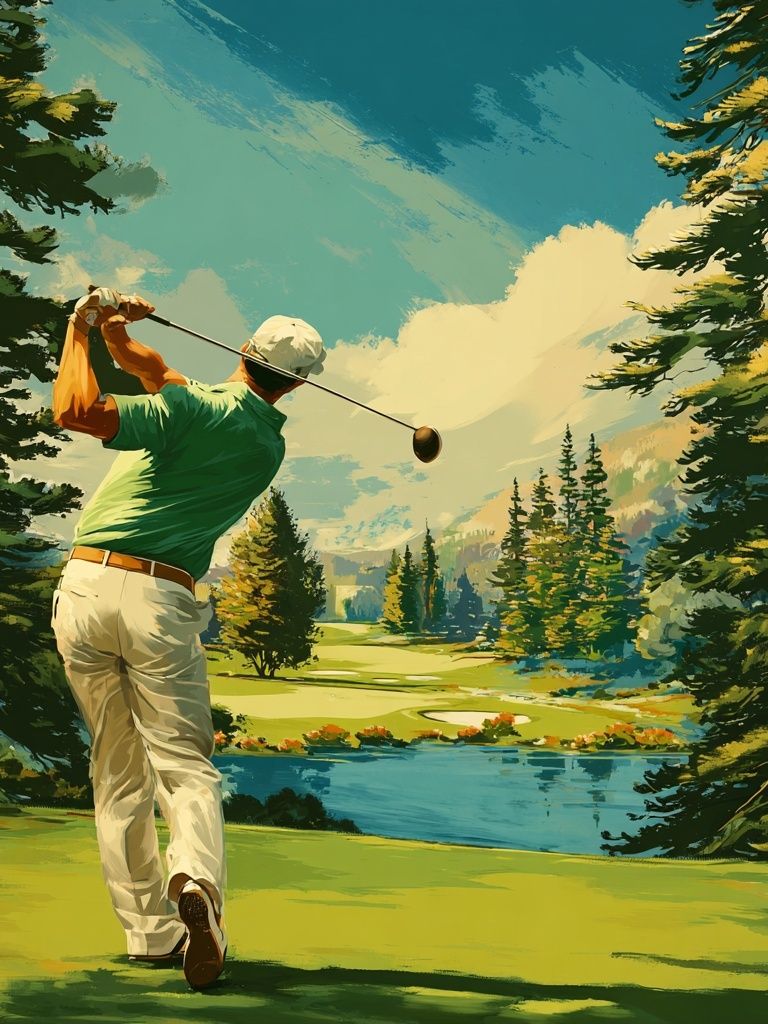 Golfer Swinging — Vintage Print. poster — vintage art