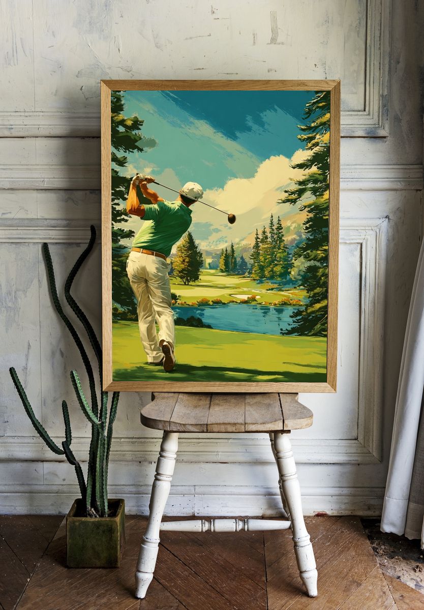 Golfer Swinging — Vintage Print. — room view 1