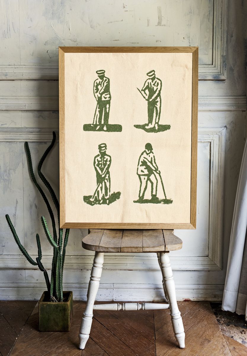 Vintage Golf Swing Techniques Poster. — room view 1