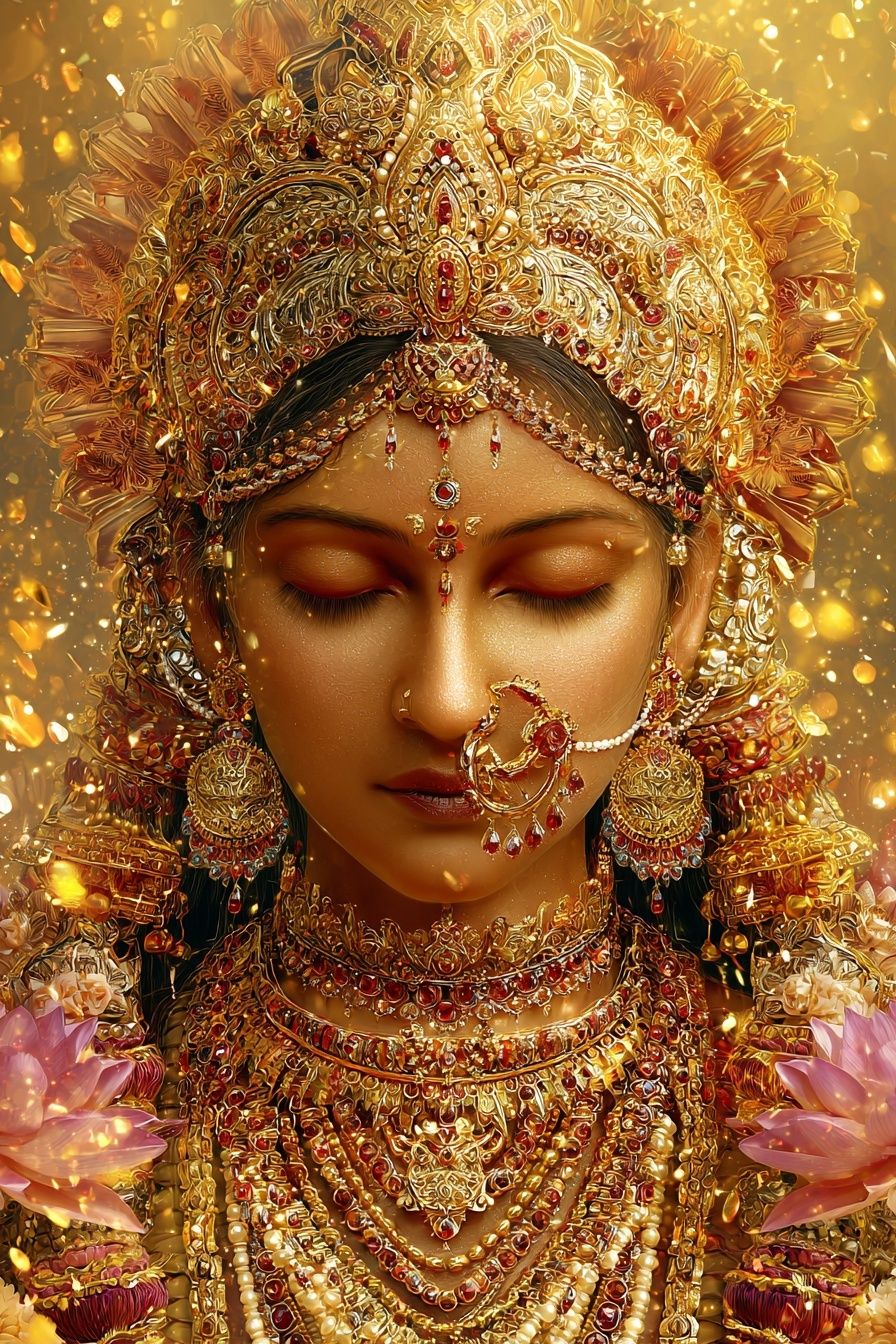 Golden Goddess Portrait Print. poster — fine-art art