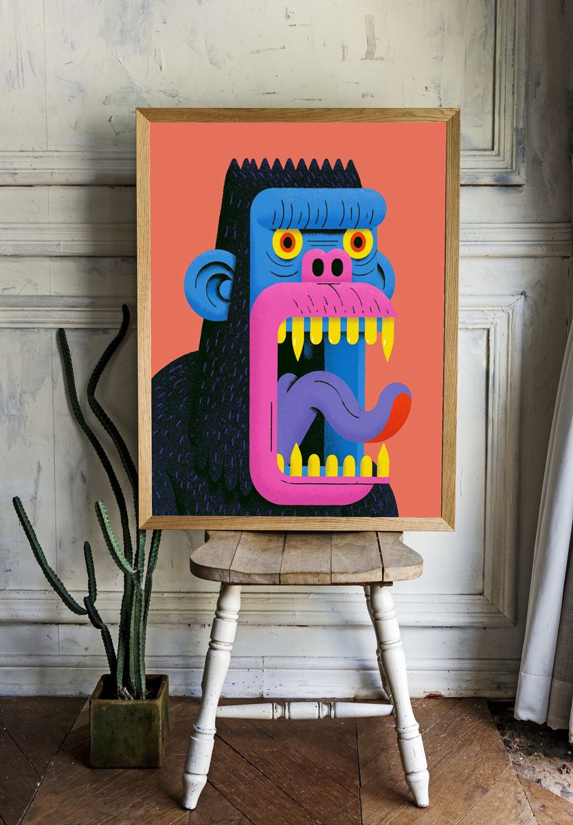 Colorful Gorilla Portrait Poster. — room view 1