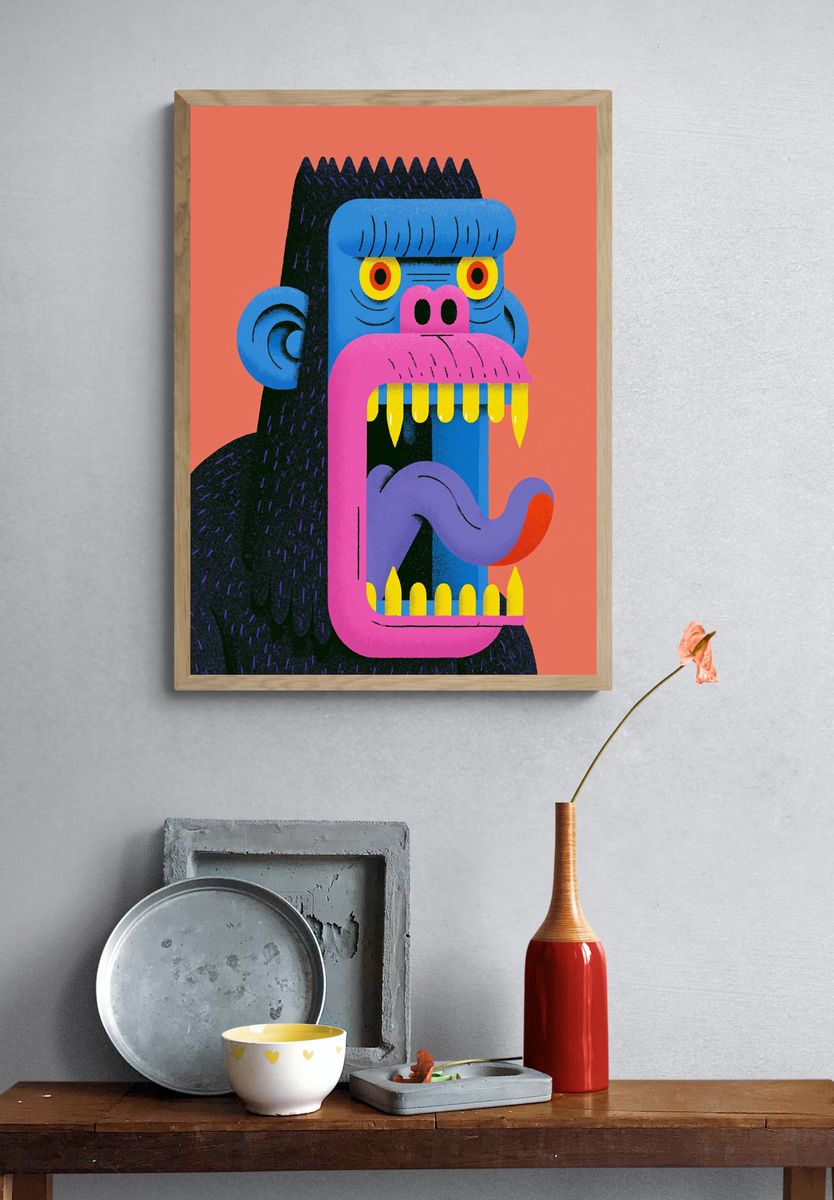 Colorful Gorilla Portrait Poster. — room view 3