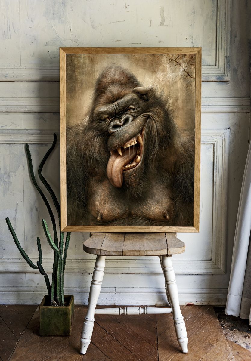 Roaring Gorilla Portrait Poster. — room view 1