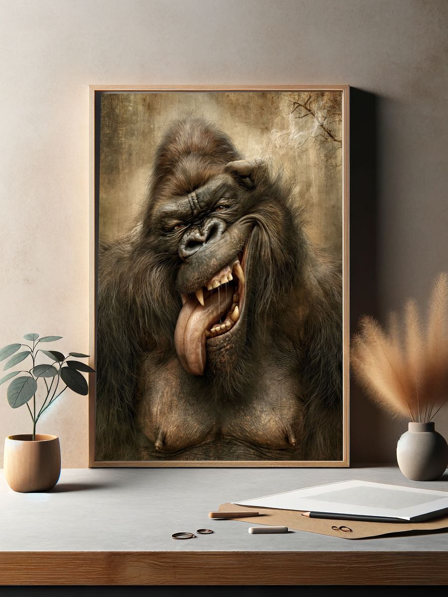 Roaring Gorilla Portrait Poster. — room view 2