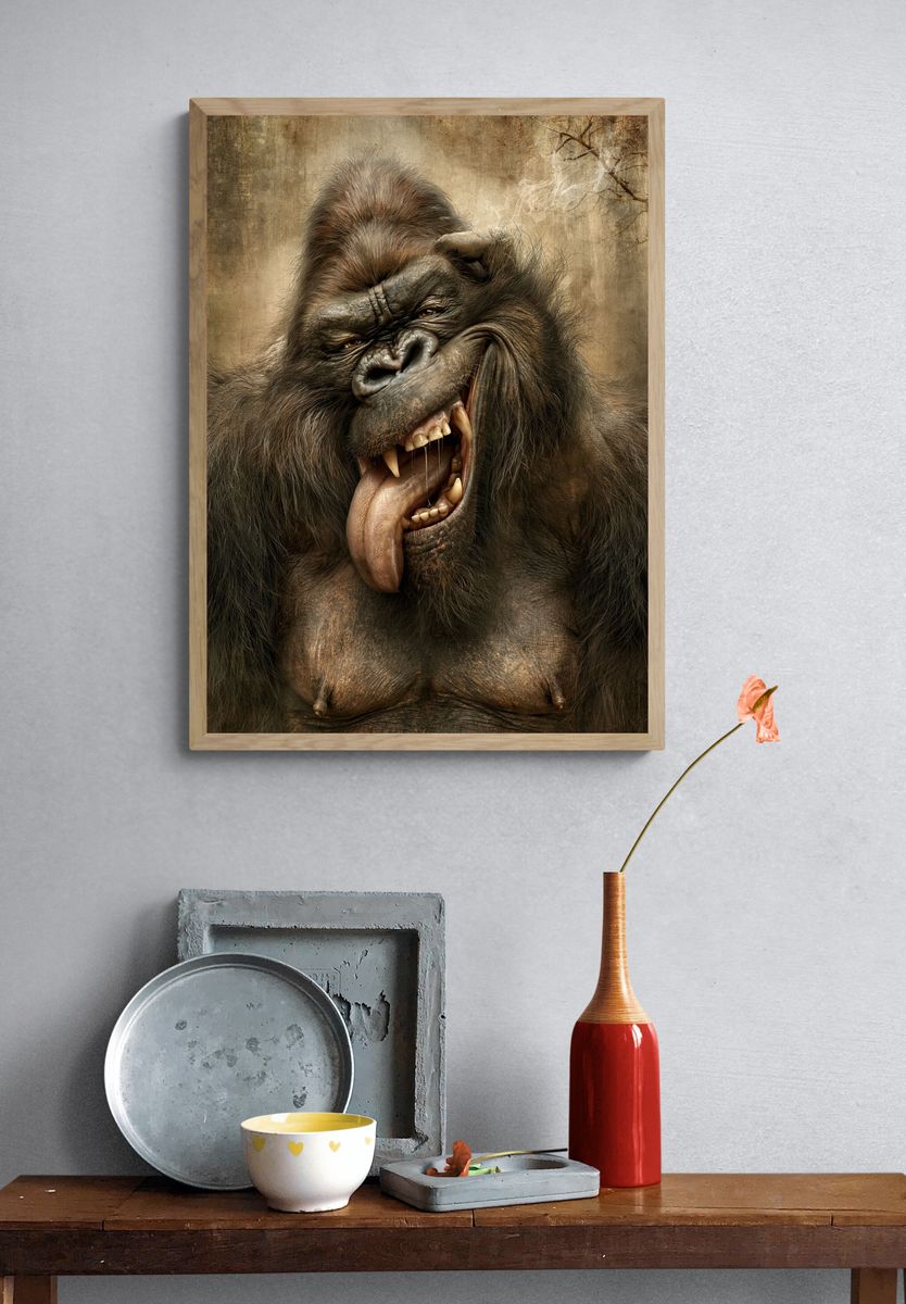 Roaring Gorilla Portrait Poster. — room view 3