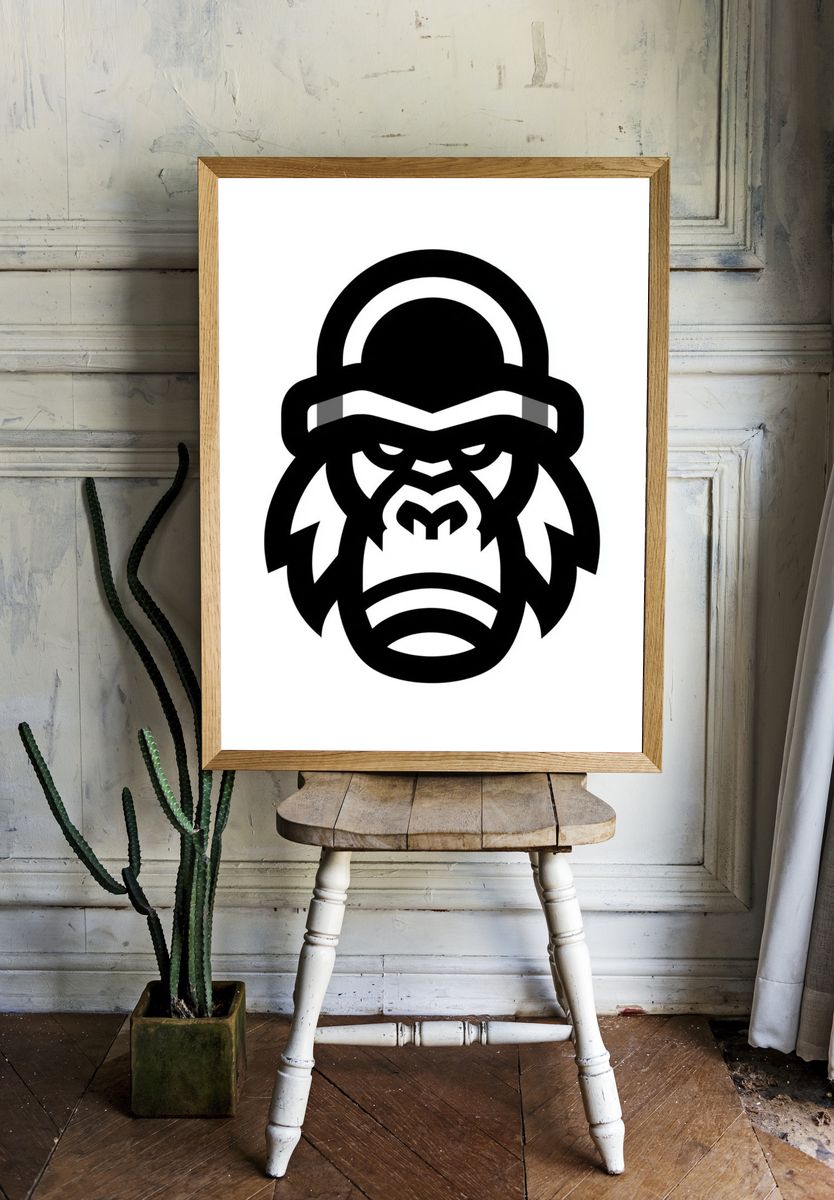 Gorilla Head Minimalist Print. — room view 1