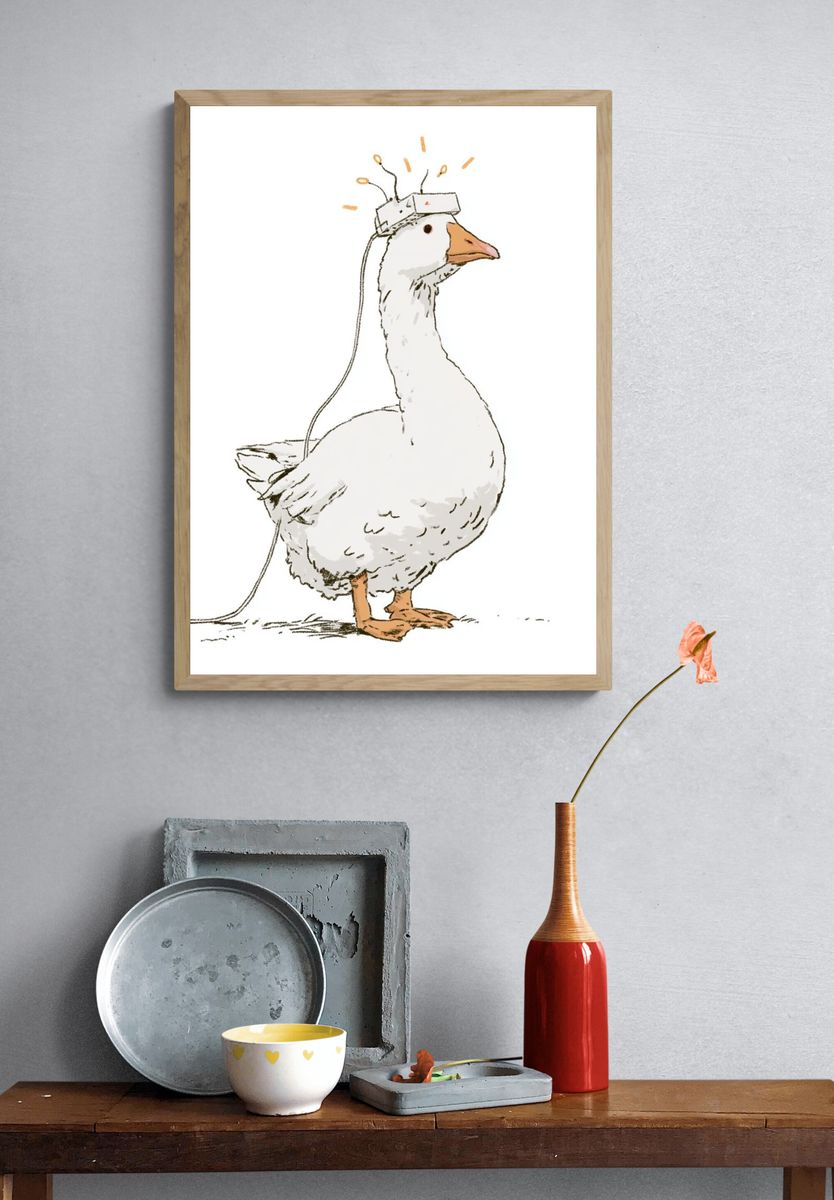 Goose with Headset Illustration Print. — room view 3