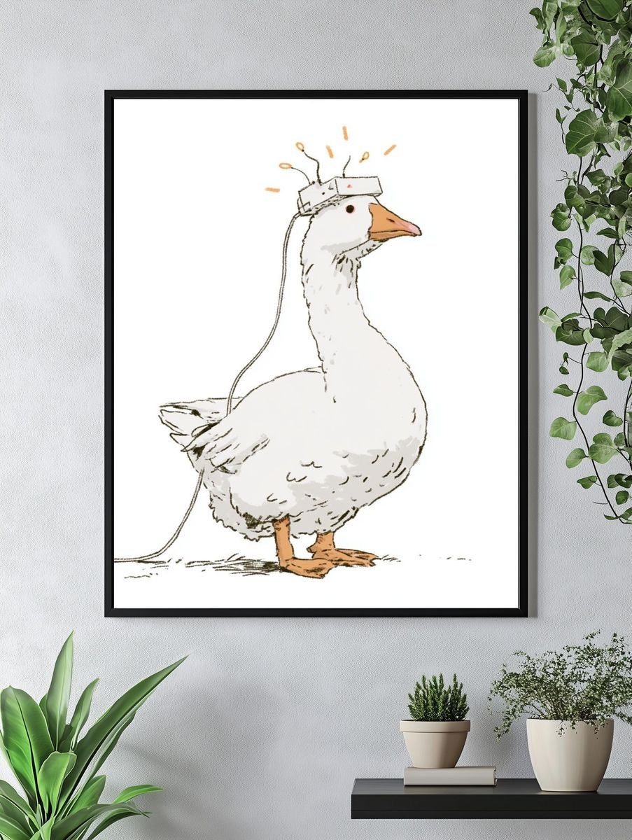 Goose with Headset Illustration Print. — room view 4