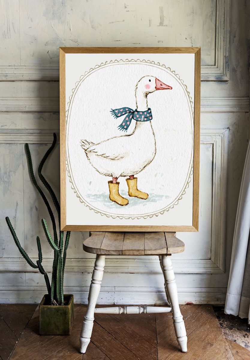 Cute Goose Watercolor Print. — room view 1
