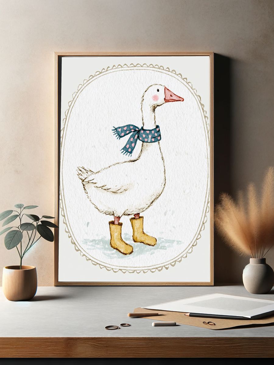 Cute Goose Watercolor Print. — room view 2