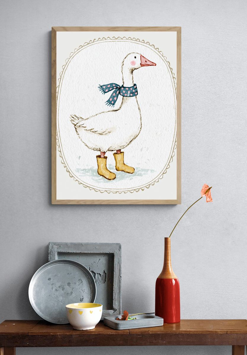 Cute Goose Watercolor Print. — room view 3