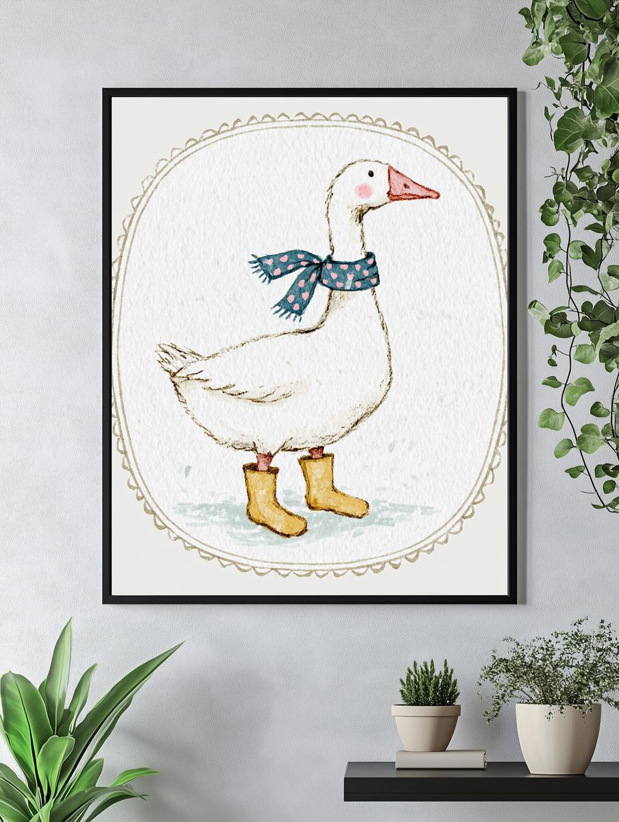 Cute Goose Watercolor Print. — room view 4