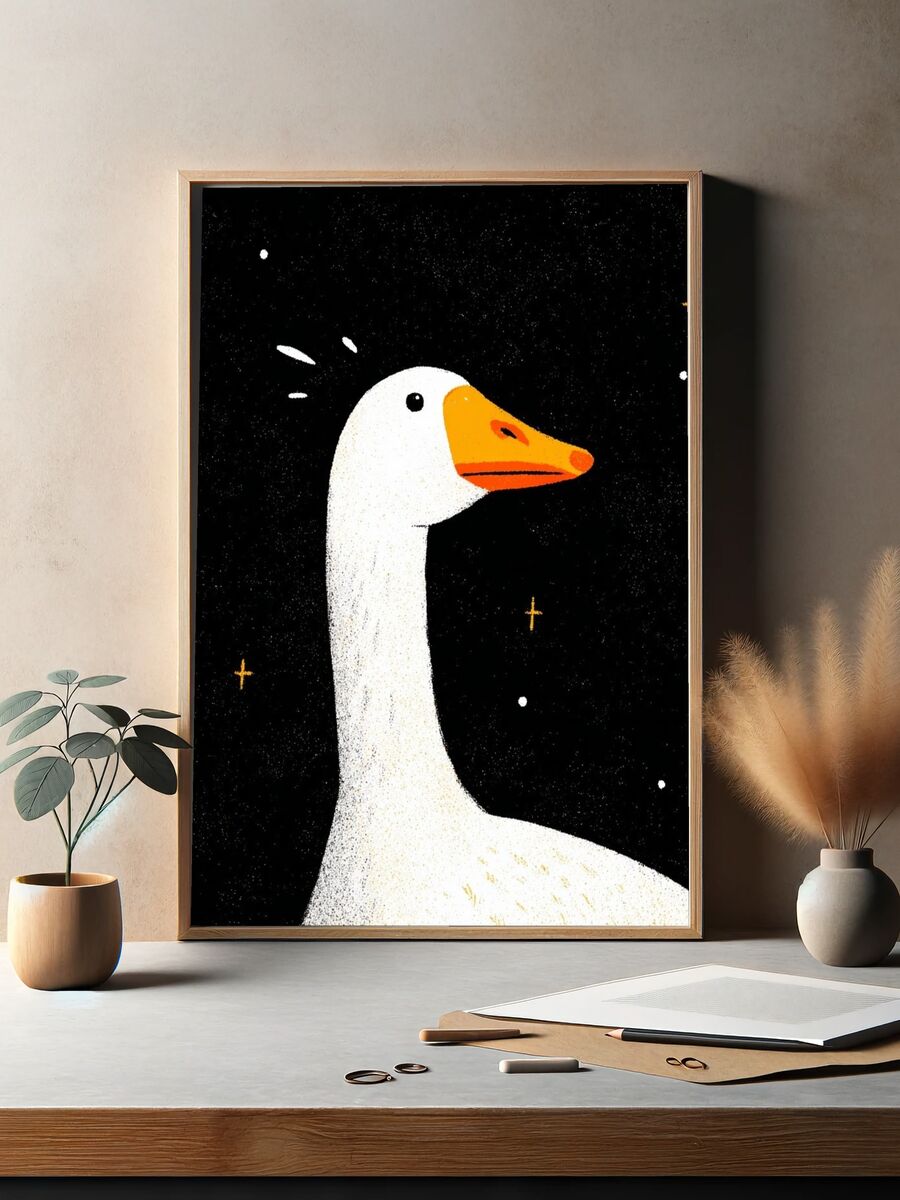 Whimsical Goose Illustration Poster. — room view 2