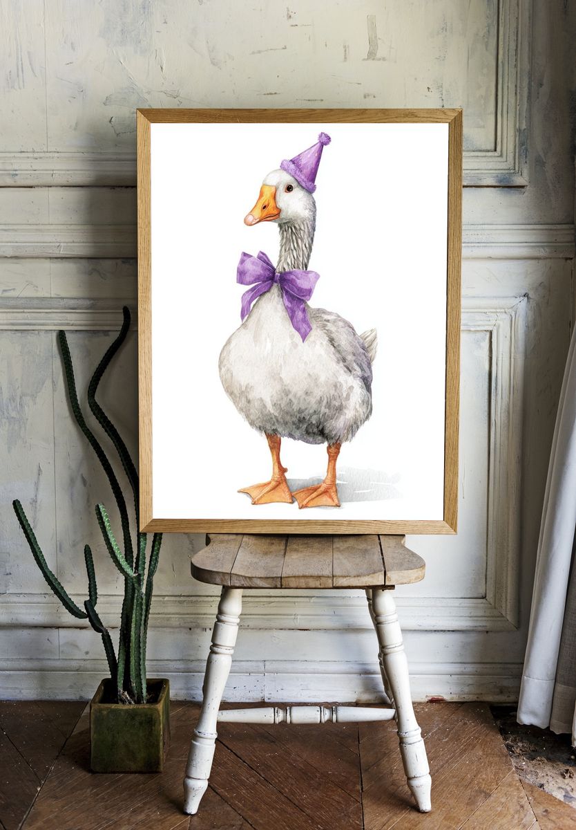 Party Goose — Watercolor Illustration Print. room preview