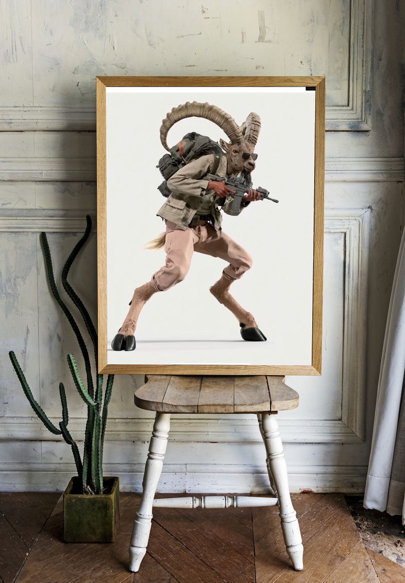 Goat Soldier Digital Art Print. — room view 1