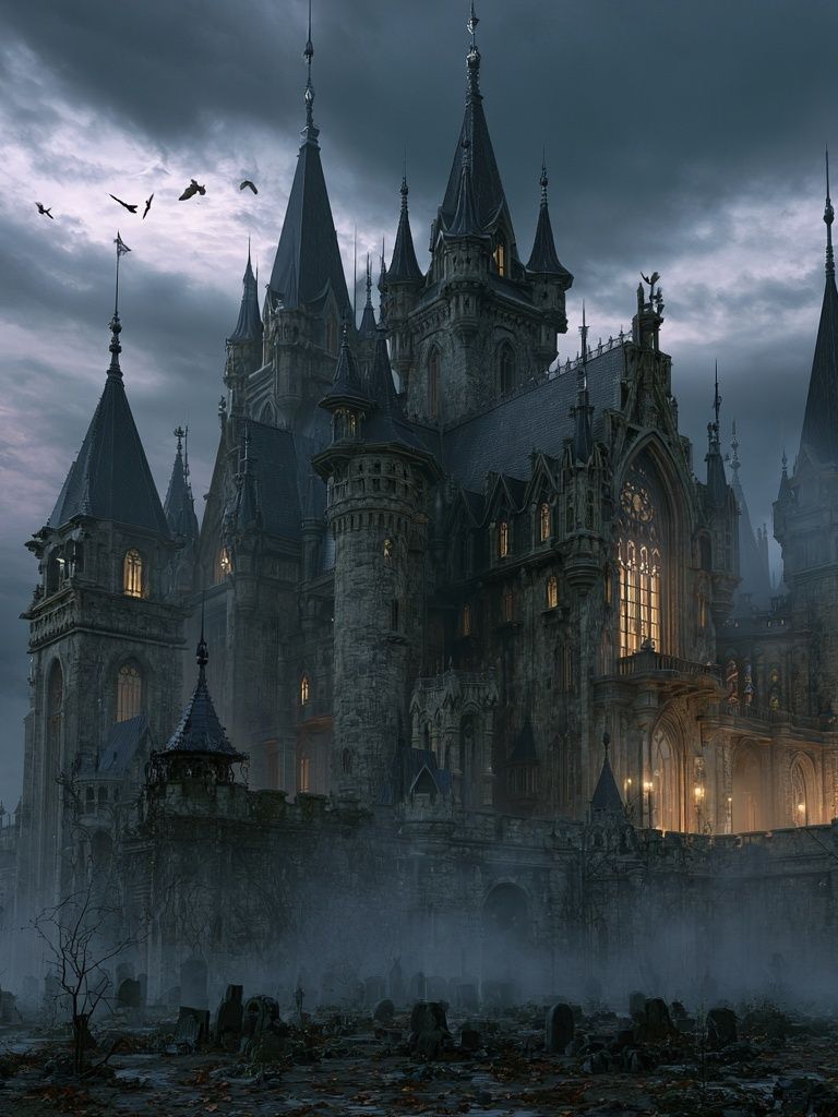 Gothic Castle at Dusk Poster. poster — fine-art art