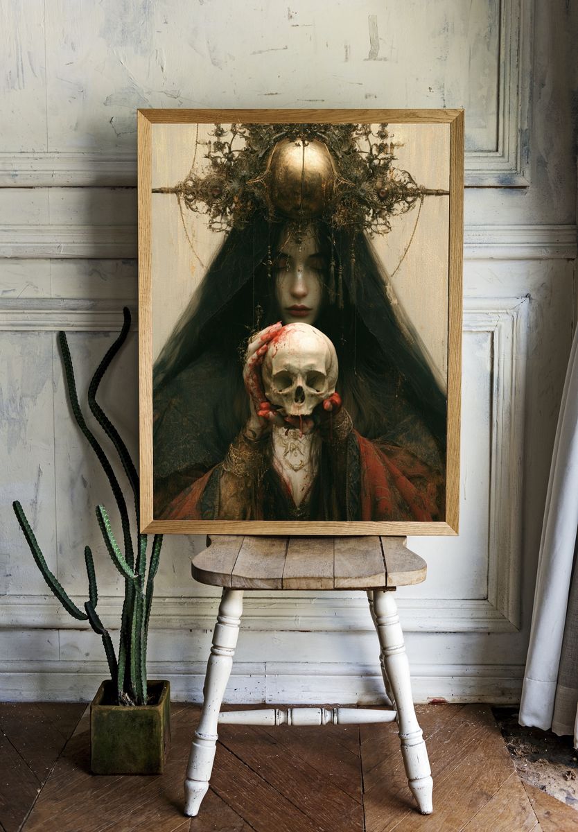 Gothic Skull Portrait Print. room preview