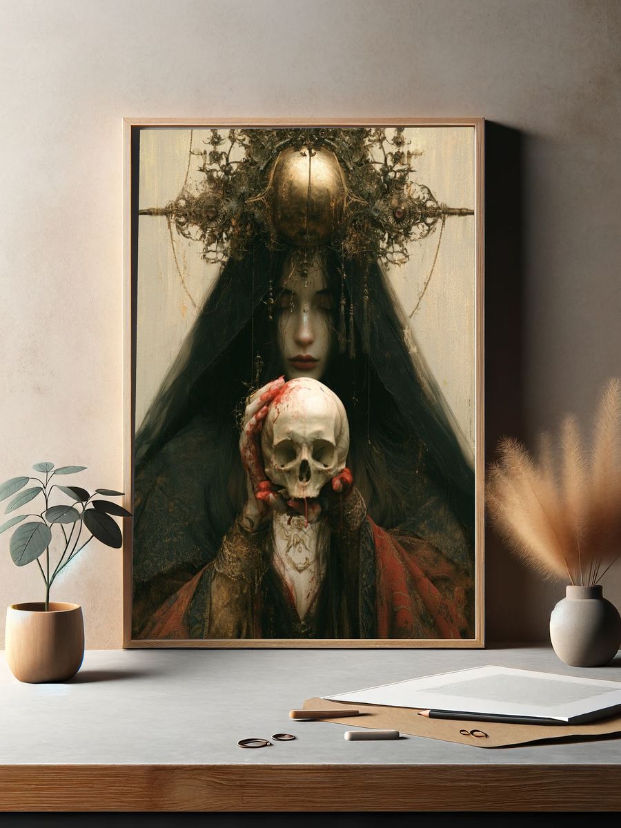 Gothic Skull Portrait Print. — room view 2