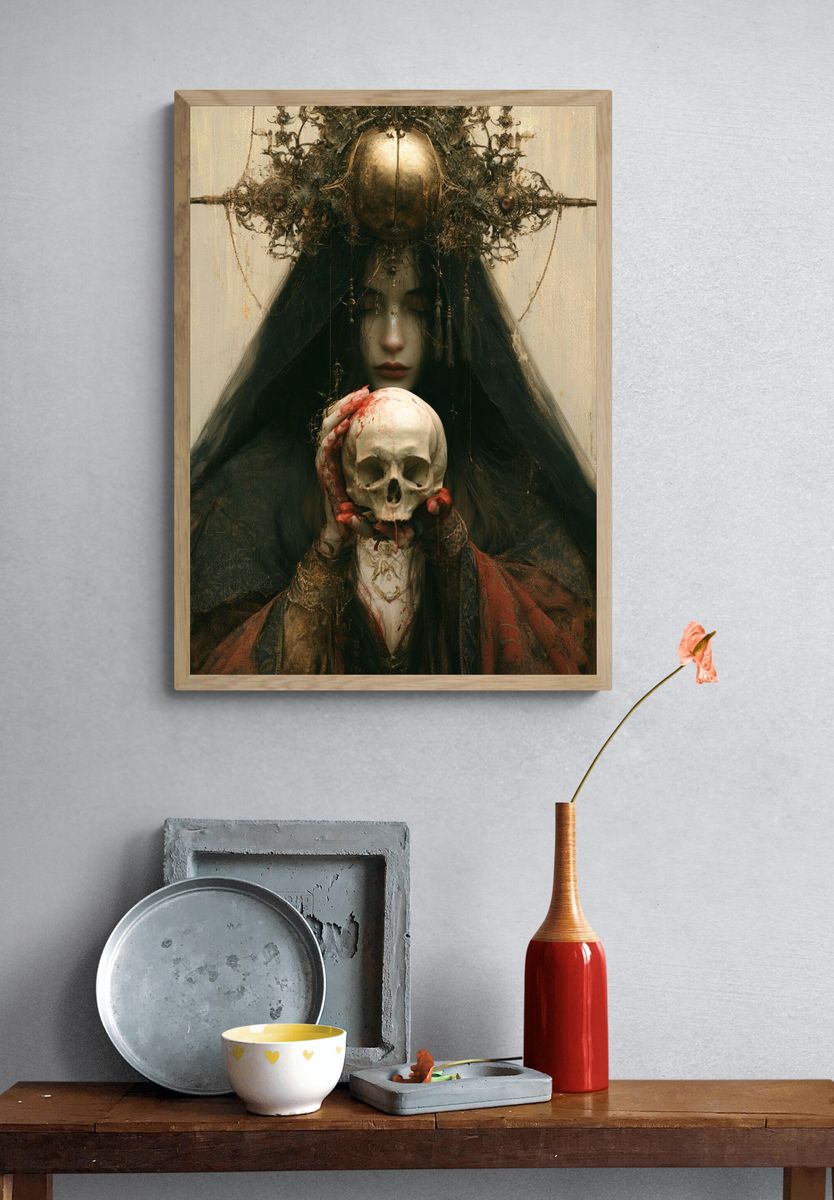 Gothic Skull Portrait Print. — room view 3